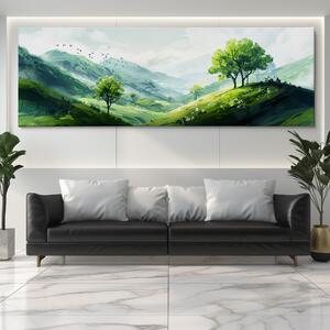 Obraz na plátně - Kopečky s osamělými stromečky FeelHappy.cz Velikost obrazu: 210 x 70 cm