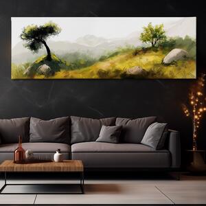 Obraz na plátně - Na kopci u malého stromku FeelHappy.cz Velikost obrazu: 120 x 40 cm