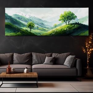 Obraz na plátně - Kopečky s osamělými stromečky FeelHappy.cz Velikost obrazu: 120 x 40 cm