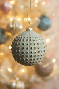 4ks vintage zelená vánoční koule se zlatými 3D puntíky - Ø 10cm
