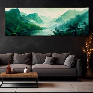 Obraz na plátně - Říčka v údolí tropických lesů FeelHappy.cz Velikost obrazu: 120 x 40 cm