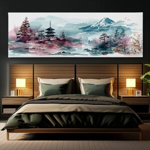 Obraz na plátně - Japonské hory s malou modlitebnou FeelHappy.cz Velikost obrazu: 120 x 40 cm