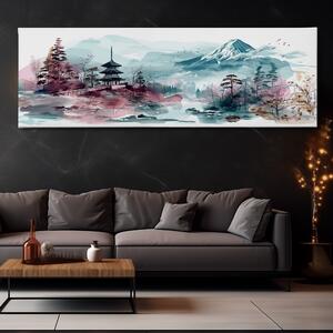 Obraz na plátně - Japonské hory s malou modlitebnou FeelHappy.cz Velikost obrazu: 120 x 40 cm