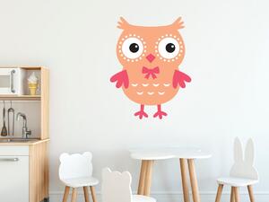 Nálepka na zeď pro děti Pastelově-růžová sova s ??mašlí Velikost: 10 x 10 cm
