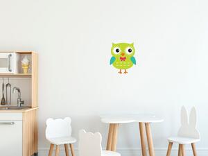 Nálepka na zeď pro děti Limetková sova s ??mašlí Velikost: 10 x 10 cm