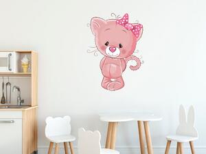 Nálepka na zeď pro děti Růžová kočička s mašlí Velikost: 20 x 20 cm