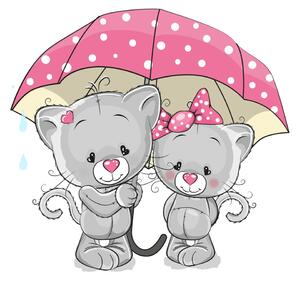 Nálepka na zeď pro děti Kočičky pod deštníkem Rozměry: 30 x 30 cm