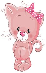 Nálepka na zeď pro děti Růžová kočička s mašlí Velikost: 20 x 20 cm
