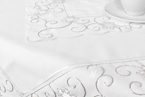 DekorTextil Ubrus Vánoční - Stříbrný ornament a vločky - bílý Rozměry: 120x140 cm