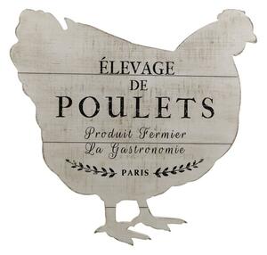 Krémová antik dřevěná nástěnná cedule ve tvaru slepice De Poulets – 43*2*43 cm - Chic Antique