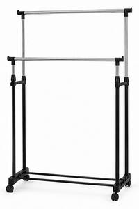 Věšák, 2 tyče, výsuvný, kolečka, police na boty, kov/plast, 90-160x80x45 cm, chrom/černá, Dekorino TK20260015