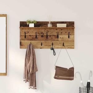 Věšák, nástěnný, 1 prkno, háčky, kompozitní dřevo, 40x80x12 cm, staré dřevo, Dekorino TK20260018