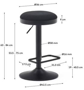 Černé čalouněné barové stoličky v sadě 2 ks s nastavitelnou výškou (výška sedáku 53,5 cm) Zaib – Kave Home