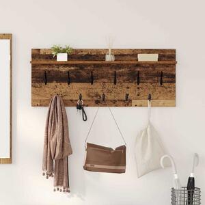 Věšák, nástěnný, 1 prkno, háčky, kompozitní dřevo, 40x100x12 cm, staré dřevo, Dekorino TK20260019