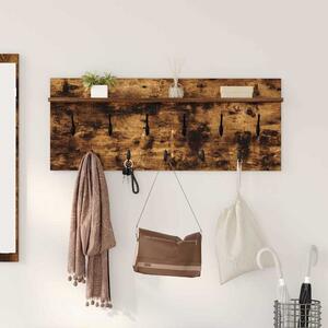 Věšák, nástěnný, 1 prkno, háčky, kompozitní dřevo, 40x100x12 cm, kouřový dub, Dekorino TK20260019
