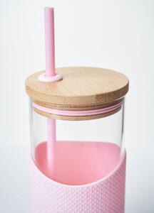Skleněný pohár s brčkem, 1l, Neon Kactus, růžový
