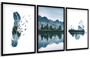 Gario 3 dílný obraz v rámu Horská panorama Barva rámu: Bez rámu, Velikost: 135 x 63 cm