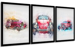 Sada plakátů Starožitné auto - 3 dílná Barva rámu: Bez rámu, Velikost: 99 x 45 cm