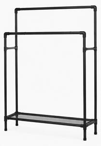 Věšák, stojan na šaty, 2 tyče, police na boty, kov/plast, 140x82x43 cm, černá, Dekorino TK20260026