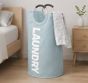 Koš na prádlo, objem 95 l, bez víka, přenosný, skládací, voděodolná látka, 79x39x39 cm, jezerní modrá/popis, Dekorino KP20260005