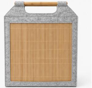 Koš na prádlo, objem 23 l, bez víka, přenosný, plsť/bambus, 42x38x14 cm, šedá/přírodní, Dekorino KP20260004