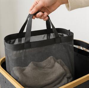 Koš na prádlo, objem 110+ l, s víkem, 3 odnímatelné tašky, látka/bambus, 75x43x32 cm, šedá/přírodní, Dekorino KP20260003