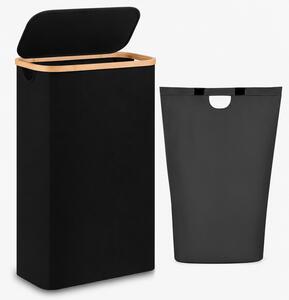 Koš na prádlo, objem 60 l, s víkem, oxford/bambus, 66x41x22 cm, černá/přírodní, Dekorino KP20260010
