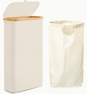 Koš na prádlo, objem 60 l, s víkem, oxford/bambus, 66x41x22 cm, béžová/přírodní, Dekorino KP20260010