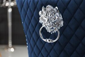 Designová židle Queen Lví hlava samet královská modrá