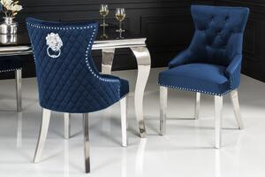 Designová židle Queen Lví hlava samet královská modrá