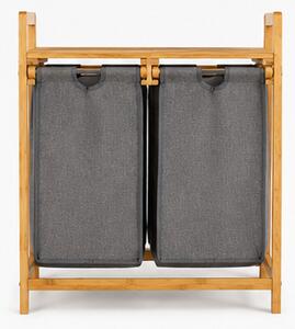 Koš na prádlo, objedm 85 l, bambus/látka, 73x64x33 cm, přírodní/šedá, Dekorino KP20260030