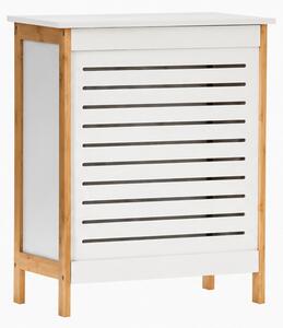 Koš na prádlo, objem 65 l, s víkem, masivní dřevo, 60x50x30 cm, bílá/přírodní, Dekorino KP20260027