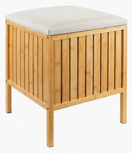 Koš na prádlo, objem 52 l, s polstrovaným víkem, bambus/látka, 52x39x39 cm, přírodní/krémová, Dekorino KP20260026