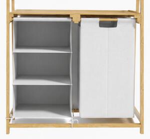 Koš na prádlo, objem 83 l, bambus/látka, 70x70x36 cm, přírodní/krémová, Dekorino KP20260028