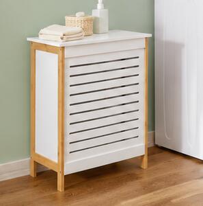 Koš na prádlo, objem 65 l, s víkem, masivní dřevo, 60x50x30 cm, bílá/přírodní, Dekorino KP20260027