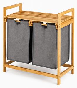 Koš na prádlo, objedm 85 l, bambus/látka, 73x64x33 cm, přírodní/šedá, Dekorino KP20260030