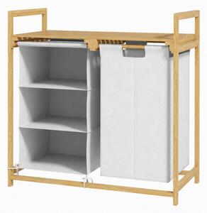 Koš na prádlo, objem 83 l, bambus/látka, 70x70x36 cm, přírodní/krémová, Dekorino KP20260028