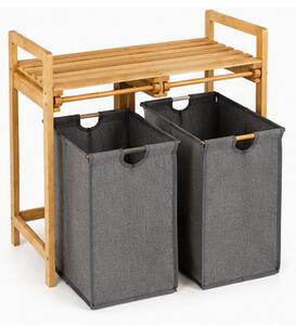 Koš na prádlo, objedm 85 l, bambus/látka, 73x64x33 cm, přírodní/šedá, Dekorino KP20260030