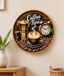 Nástěnné hodiny, 2D, malé, dřevo, 20x20 cm, coffee styl, Dekorino HN20260003