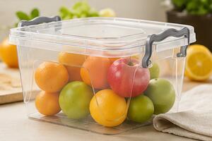 Dóza na potraviny, krabička, 1,2 l, s víkem, čtverec, plast, průhledná, Dekorino DP20260003