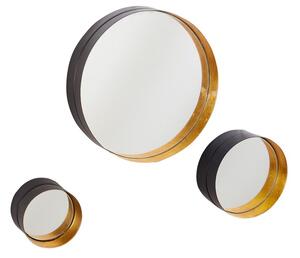 Designová sada 3 nástěnných zrcadel Laquita černo-zlatá