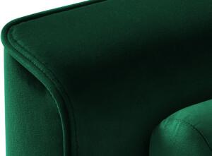 Lahvově zelená sametová trojmístná rozkládací pohovka MICADONI LEONA 222 cm se zlatou podnoží