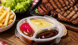 Dóza na potraviny, 3 přihrádky, sada 2 ks, s víkem, plast, 3x12,5x12,5 cm, průhledná, Dekorino DP20260014