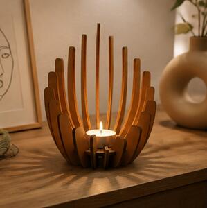 Svícen, montážní, lotos, dřevo, 15x12x12 cm, hnědá, Dekorino SD20260002