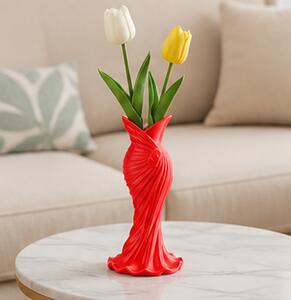 Váza, styl půvab, plast, 12x4x4 cm, červená, Dekorino VD0260021