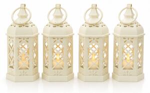 Lucerna, bateriová, sada 4 ks, LED světlo, styl vintage, plast, 12,5x6,5x6,5 cm, bílá, Dekorino SD20260029