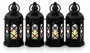 Lucerna, bateriová, sada 4 ks, LED světlo, styl vintage, plast, 12,5x6,5x6,5 cm, černá, Dekorino SD20260028
