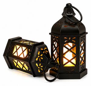 Lucerna, bateriová, sada 2 ks, LED světlo, styl vintage, plast, 12,5x6,5x6,5 cm, černá, Dekorino SD20260027