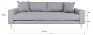 Designová 3-místná sedačka Ansley 210 cm světle šedá