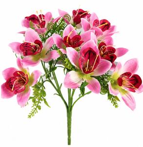 Umělá květina, orchidej Cattleya, sada 10 ks, 33x10 cm, plast, růžová, Dekorino UK20260024
